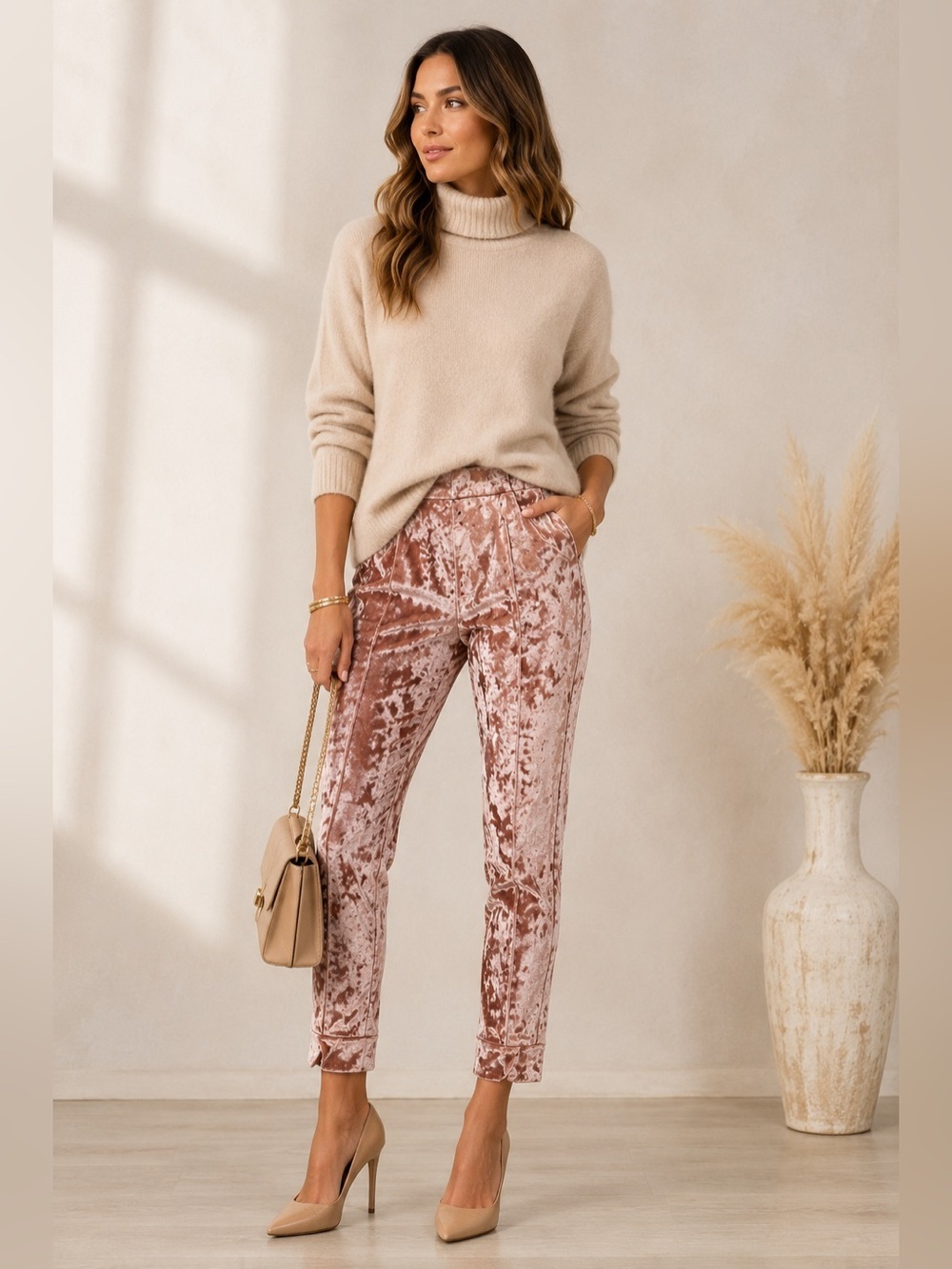 SABINA MUSÁYEV Crushed Velvet Stretch Pants | Size S | Anthropologie | Soft Pink